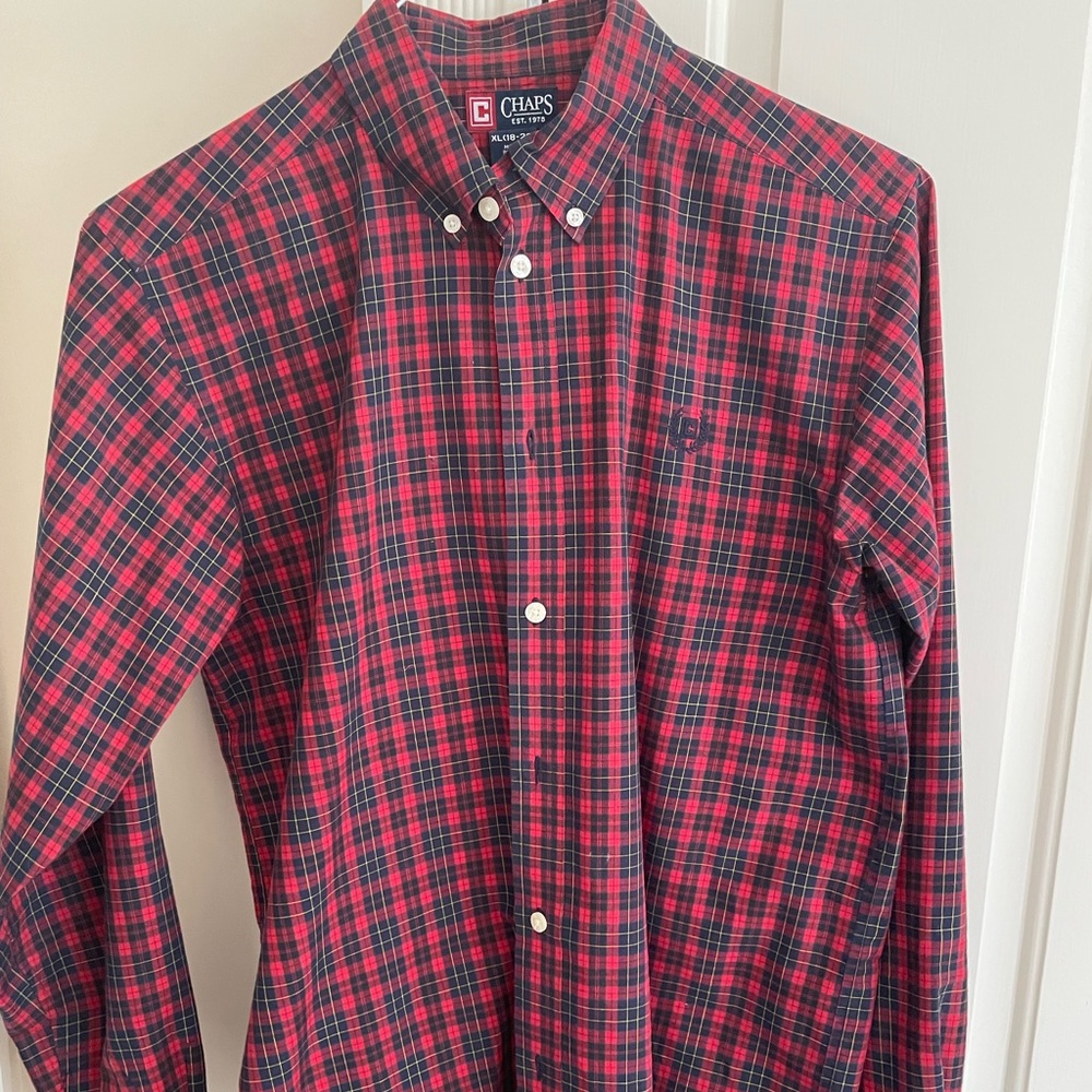 Chaps Boys Plaid Button Down Dress Shirt Size 18-20